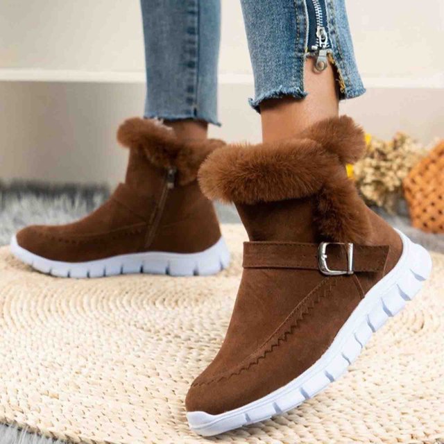 Styesk Bottes pour Femmes Bottes pour Femmes Couleur Unie Semelle Plate Chaudes et Pelucheuses Chaussures à Bout Rond Bottes d'Hiver Bottes de Travail pour Femmes