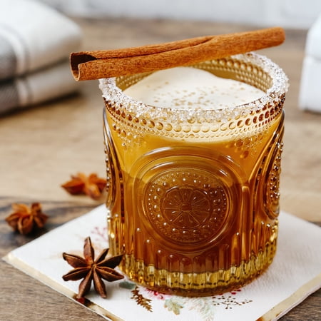 24PCS Kate Aspen 10 oz. Ribbed Retro Arch Floral Amber Drinking Glasses Vintage Glassware Set Cocktail Glass Set, Juice Glass, Water Cups | Great Hostess Gift & Gift for New Home Owners
