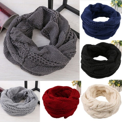 Chigant Cold Weather Wraps Warmer Circle Scarf Thick Neck Windproof Winter Warm Wool Knit Collar Set 