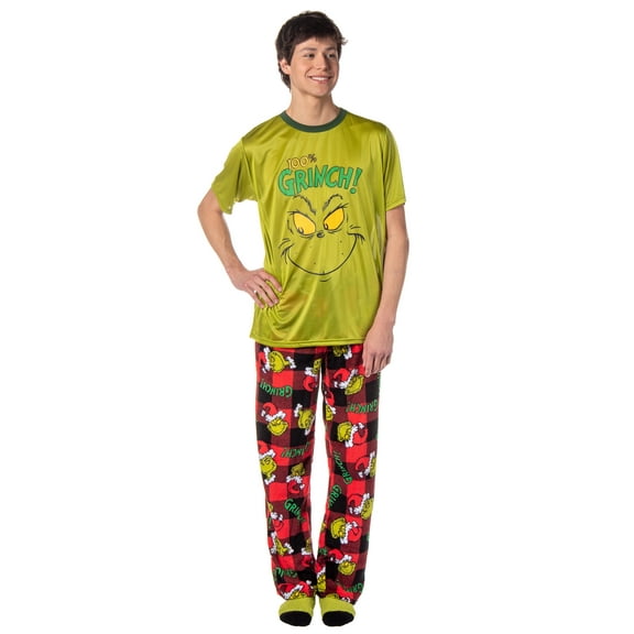 Dr. Seuss The Grinch Men's Pajama Pants Shirt and Socks 3 Piece Pajama Set
