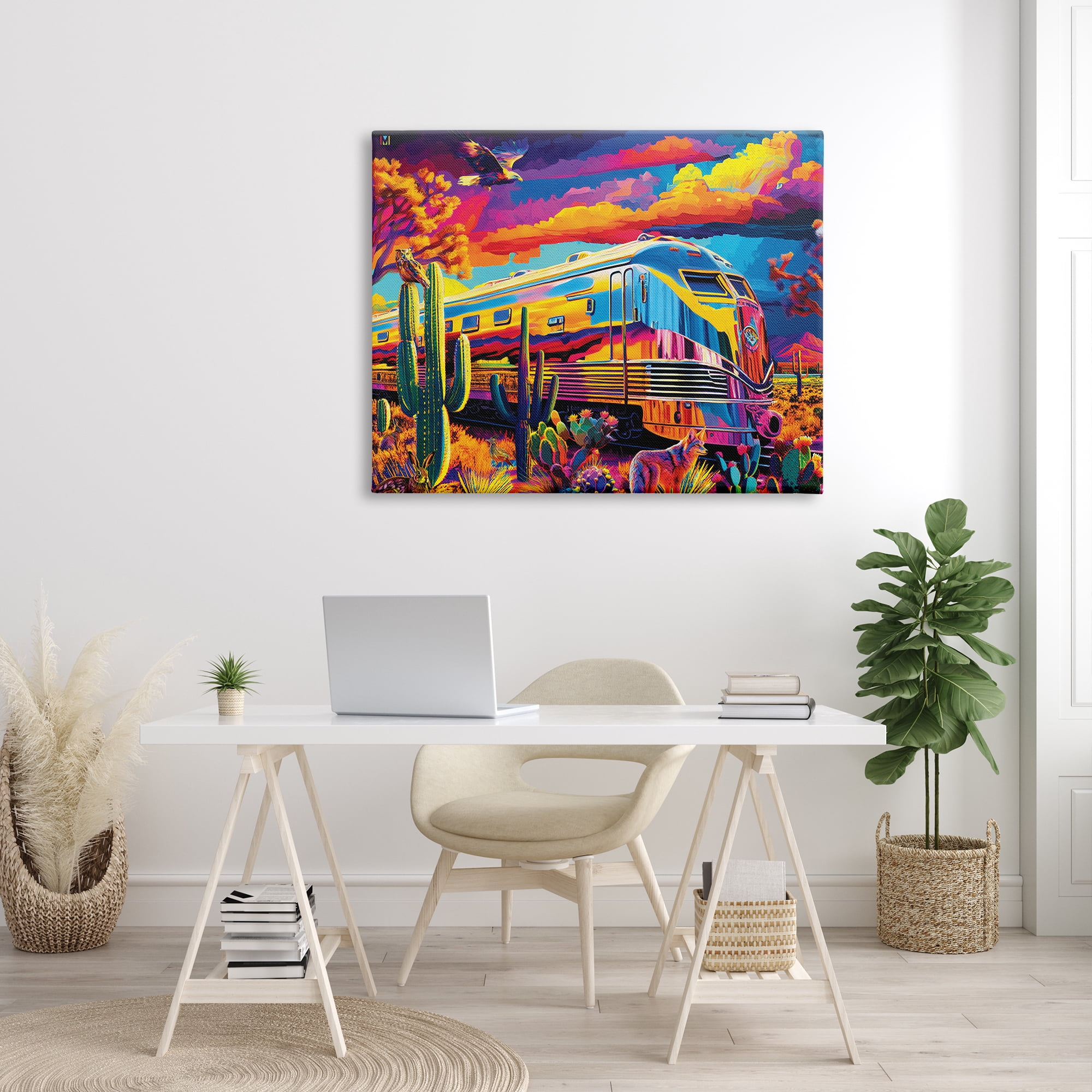 Stupell Industries Vivid Desert Train Scene Transportation Painting Gallery Wrapped Canvas Print Wall Art, 48 x 36