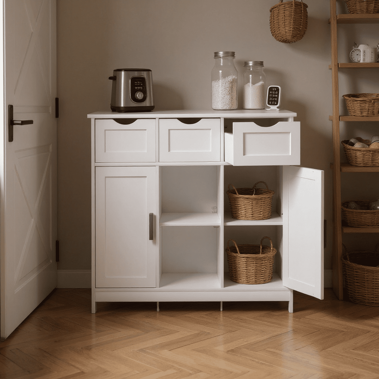 Homy Casa Pantry Storage Cabinet with 2 Drawers, 2 Doors, Adjustable Kitchen Sideboard Buffet