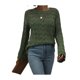 thumbnail image 2 of Txlixc Mujeres Trendy Hollow-Out Tops, Crochet Color sólido Cuello redondo Manga larga Punto Tops con puños acampanados para damas Txlixc  Moda, 2 of 9