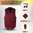 thumbnail image 2 of Oliver George 4pc Men's Solid Formal Suit Waistcoat Tuxedo Dress Vest Necktie Bowtie Handkerchief Set for Suit or Tuxedo Wine Red Large, 2 of 5