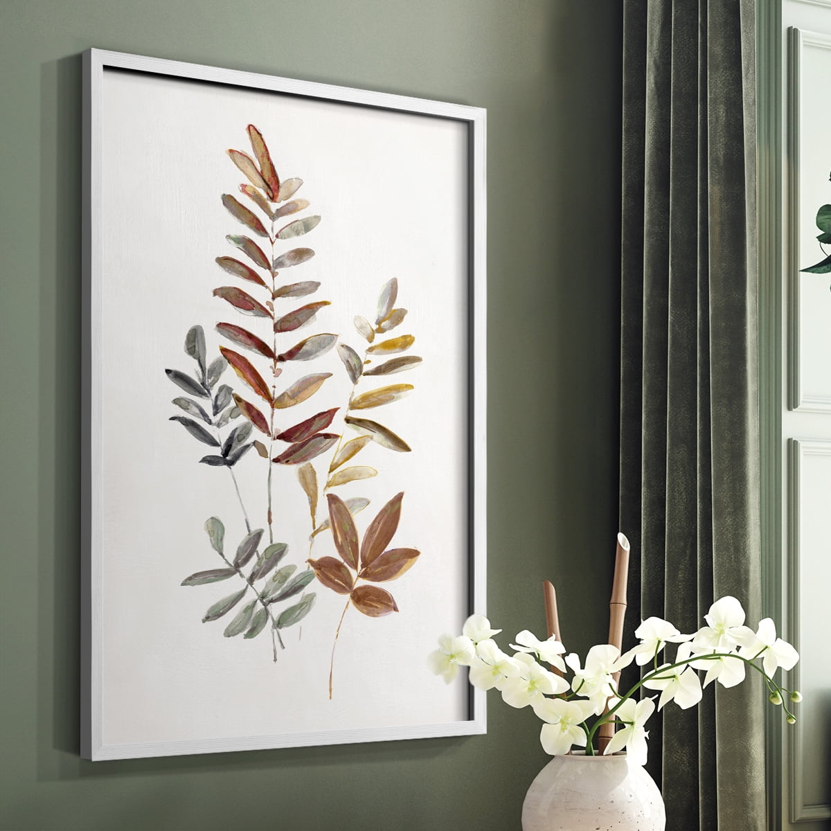 Autumn Leaves I Framed Print in White Solid Wood Framed Print No Nail Hanging