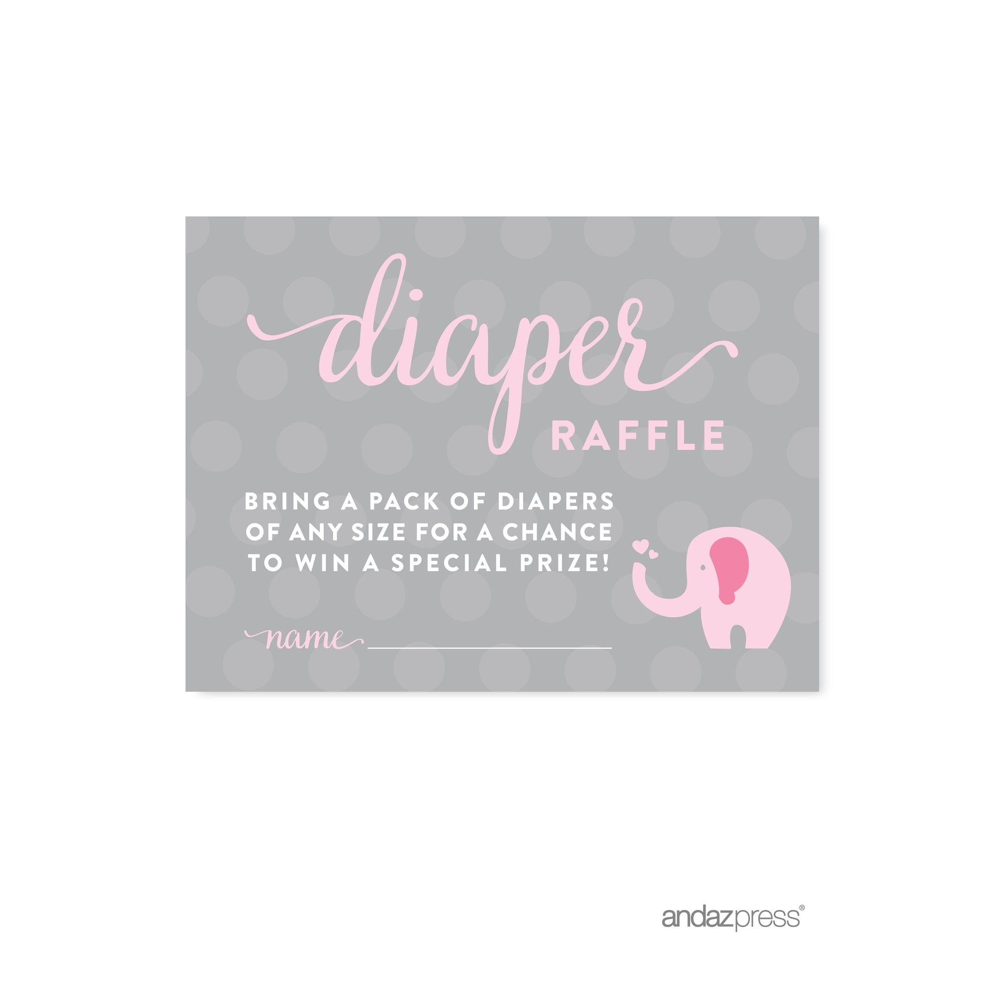Koyal Wholesale Girl Elephant Baby Shower Collection, Diaper Raffle Cards, 30-Pack