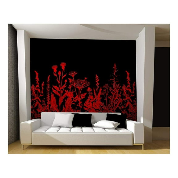 wall26 - Large Wall Mural - Red Flowers on Black Background | Self-Adhesive Vinyl Wallpaper/Removable Modern Wall Decor - 66x96 inches