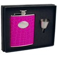 thumbnail image 1 of Blush Pink Crocodile Leatherette 6 oz Stainless Steel Flask Gift Set, 1 of 1