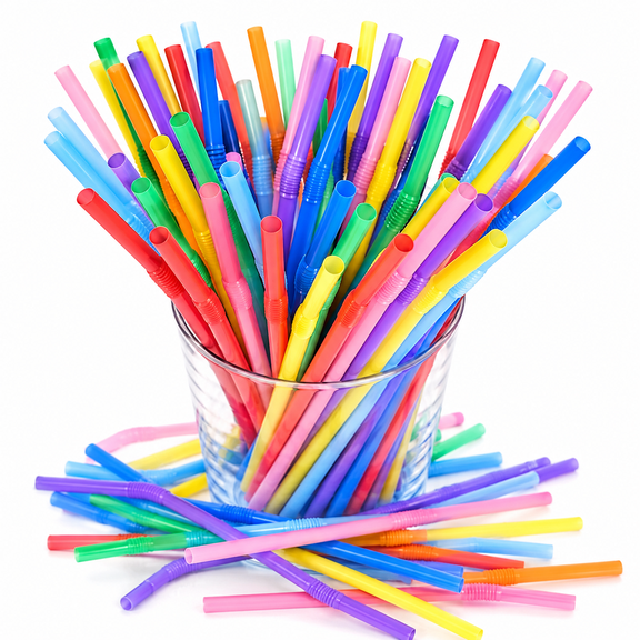 Colorful Extra Long Flexible Drinking Straws Bendy Disposable Plastic Drinking Straws 100 Pack 10.2 inch Tall