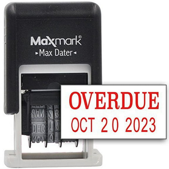 MaxMark Self-Inking Rubber Date Office Stamp with OVERDUE Phrase & Date - RED INK (Max Dater)