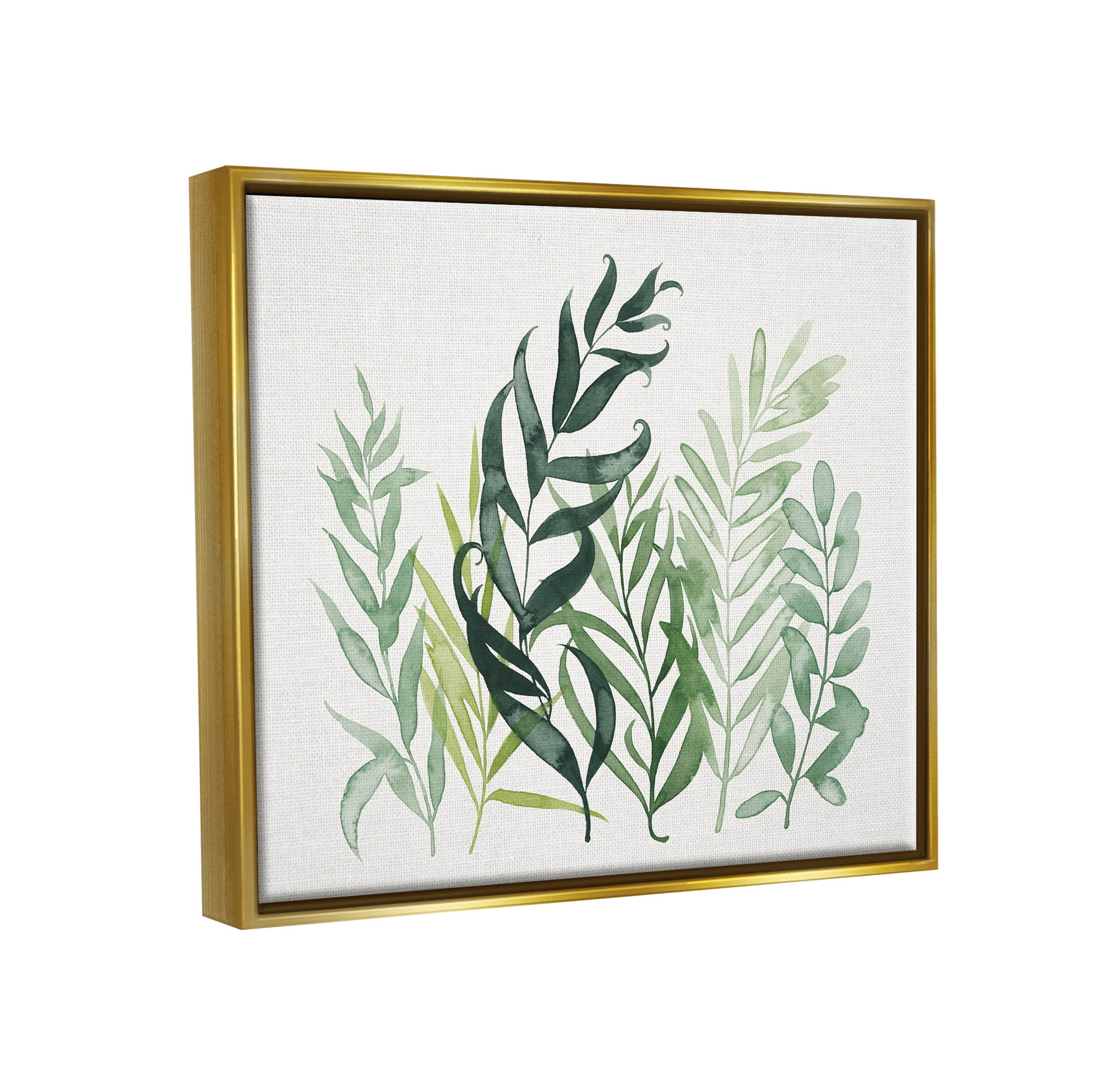 Stupell Industries Layered Plant Leaves Botanical Graphic Art Metallic Gold Floating Framed Canvas Print Wall Art, Design by Grace Popp