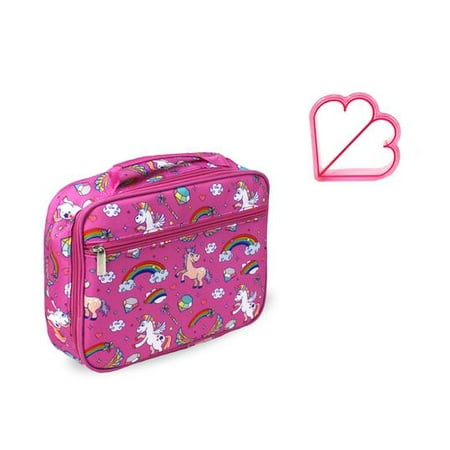 Keeli Kids Girls Pink Unicorn Lunch Box School Lunch Bag with Heart Sandwich Cutter in (Best Lunch Bags For Toddlers)