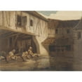 thumbnail image 2 of Louis-Adolphe Hervier 14x11 Gold Ornate Wood Frame and Double Matted Museum Art Print Titled - Washing Women in an Open Hall of a House Complex on the Water (1828 - 1879), 2 of 4
