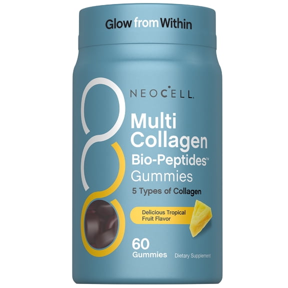 Multi Collagen Bio-Peptides Gummies | 60 ct | Tropical Flavor | Type I, II, III, V, X | by NeoCell