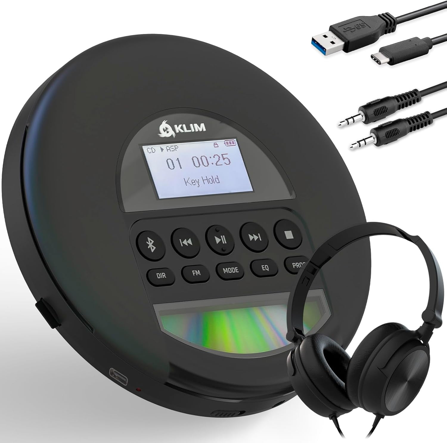 Restored KLIM Nomad Portable CD Player Walkman with FM Radio, Long Lasting Battery, Includes On-Ear Headphones, Black (Refurbished)