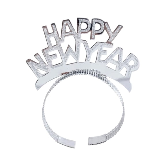 2026 New Year "HAPPY NEWYEAR" Headband (18x11cm) - Glitter Gold/Silver Holiday Hairband - Festive Headwear Decoration for New Year Parties, Photos & Celebrations 1PC（Silver）