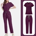 thumbnail image 6 of Minjewel Women's Casual Comfort Short Sleeve Scrubs for Women Set, Breathable & Relaxed Fit Scrub Set for Nurses, Caregivers & Healthcare Workers,Wine L, 6 of 7