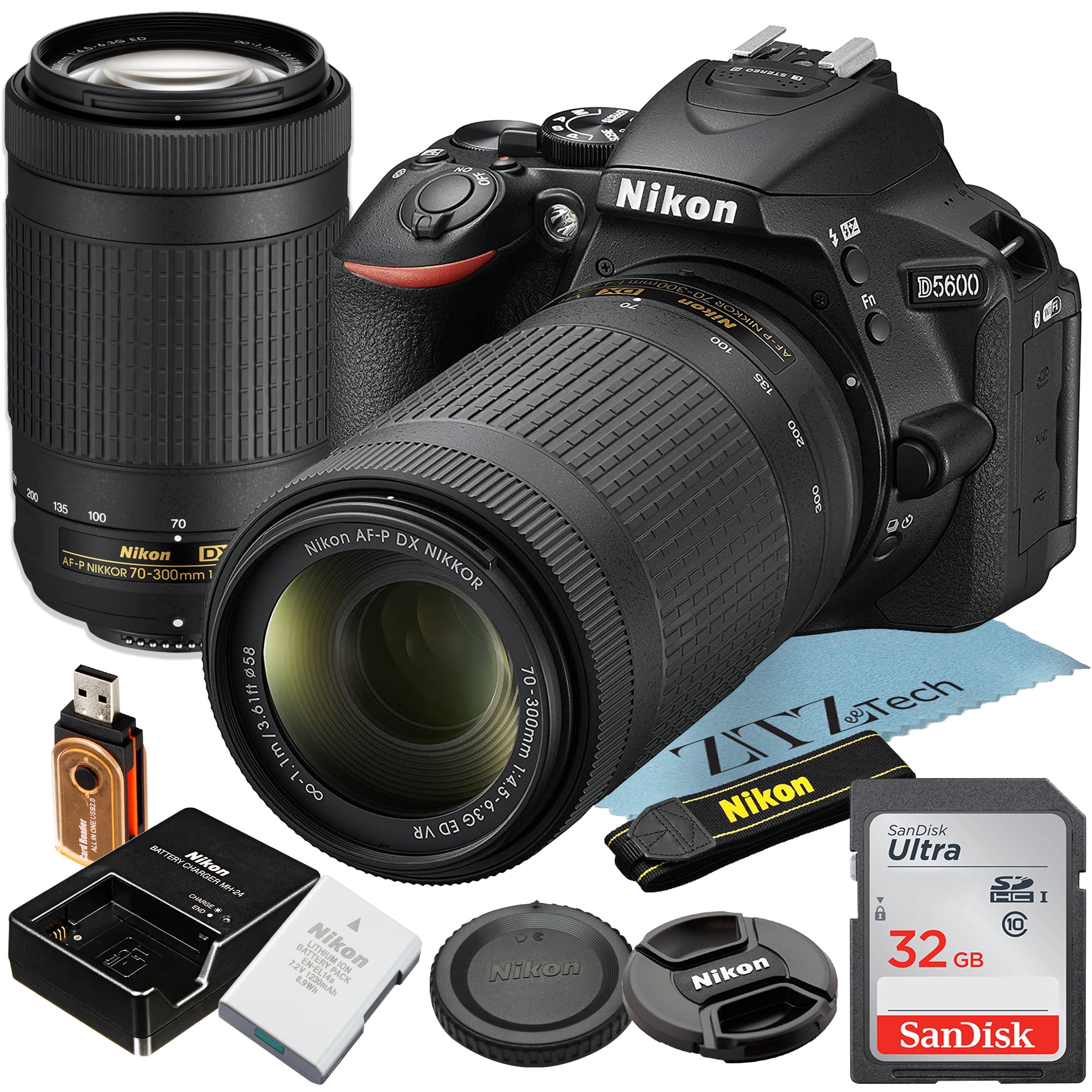 Nikon D5600 DSLR Camera 24.2MP DX-Format CMOS Sensor with AF-P 70-300mm ED  VR Lens + SanDisk 32GB Memory Card + ZeeTech Accessory Bundle