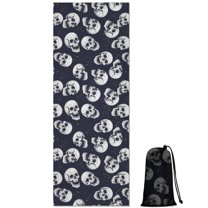 Navy Skull Pattern Hot Yoga Mat Towel Non Slip for Hot Yoga - Quick-Drying Yoga Mat Cover with 4 Corner Pockets with Travel Bag - Hot Yoga Towel Non Slip 74"x26"
