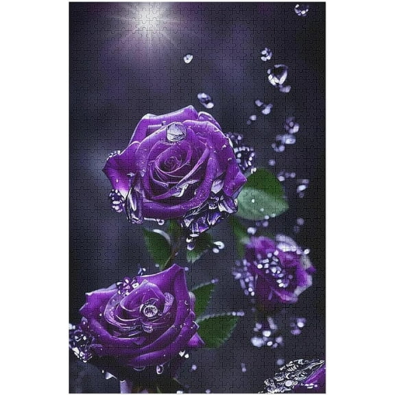 Jigsaw Puzzle 500 Pieces for Adults Purple Rose Valentine's Day Puzzles Gift Family Decoration 20.5 x 15 In
