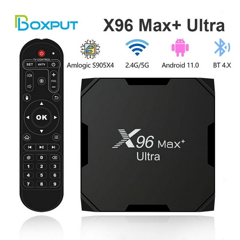 X96 Max Plus Ultra TV Box Android 11.0 TV Box Amlogic S905X4 Support AV1  Ultra HD 8K HDR Decoding Dual WiFi 2.4GHz/5GHz BT4.X 4GB RAM 32GB ROM 100M  Ethernet LAN Streaming Media