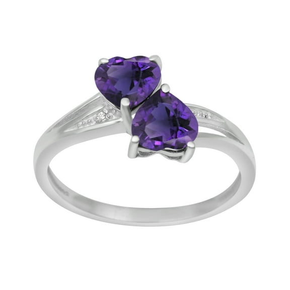Mooneye 925 Sterling Silver 6mm Heart Shape Purple Amethyst Two Stone Heart Women's Women Gifts Ring