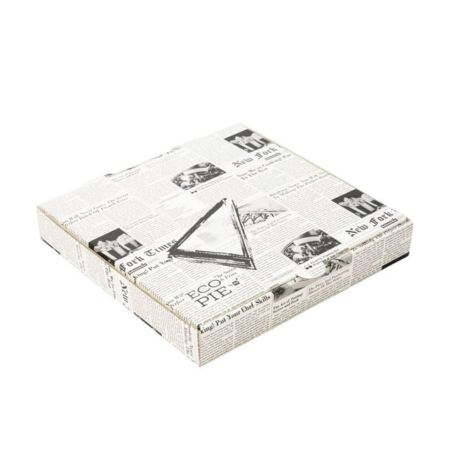 Eco Pie Newsprint Paper Corrugated Pizza Box - Repurpose for Plates - 14 1/2" x 14 1/2" x 1 3/4" - 50 count box