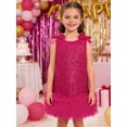 thumbnail image 2 of Girls Red Dresses Summer Outfits Toddler Ribbon Bow Sleeveless Shift Glitter Birthday Party Trim Ruffle Princess A-Line Kids Formal Champagne Dress 6-7 Years, 2 of 5