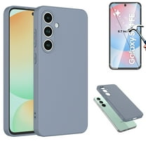 Njjex For Galaxy S24 FE 5G Case with Screen Protector,Liquid Silicone Soft Gel Rubber Slim Microfiber Lining Cushion Texture Cover Shockproof Protective Case for Samsung S24 FE 6.7", Gray