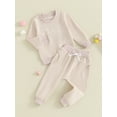 thumbnail image 3 of Bagilaanoe 2PCS Toddler Baby Girl Boy Pants Set Letter Embroidery Long Sleeve Sweatshirt Pullover Tops + Sweatpants 6M 12M 18M 24M 3T Kids Casual Sweatsuits, 3 of 9