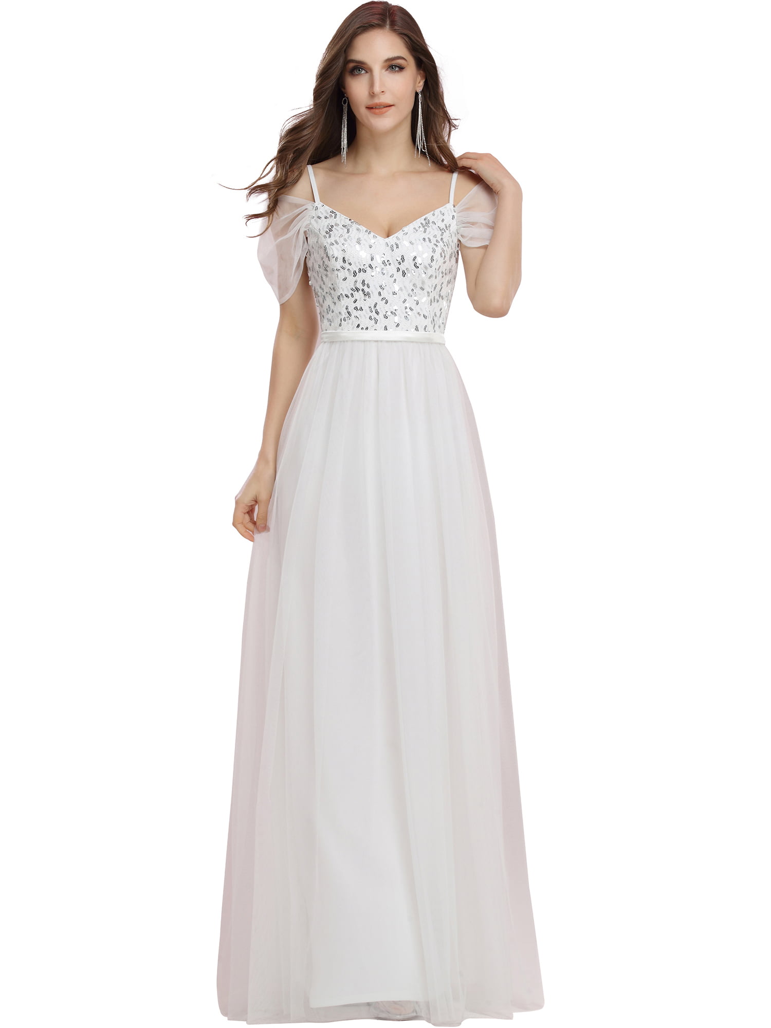 Ever-Pretty Womens v Neck Cold Shoulder Elegant Floor Length A Line Tulle Bridesmaid Dresses 00766 