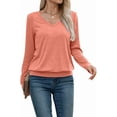 thumbnail image 5 of FUNING Womens V Neck Long Sleeve Shirts Casual Banded Hem Tops Basic Tees Spring Fall Clothes 2025, 5 of 6