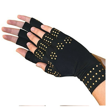 Half Finger Magnetic Anti-Arthritis Therapeutic Therapy Gloves For Men & Women - Black(Large)