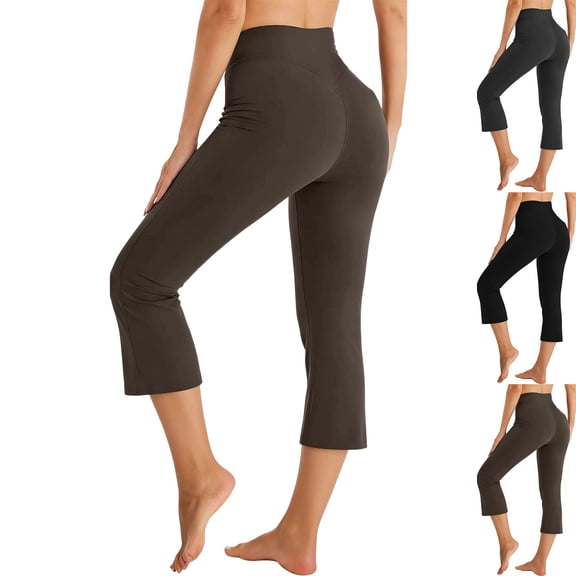 EOYWHK Women Capri Leggings Scrunch Seam High Waisted Yoga Pants Gym Running Sport Soft Ultra-Stretch Tummy Control Leggings Black L