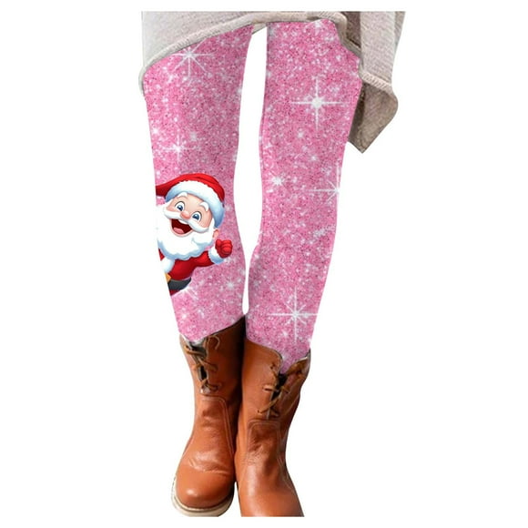 Zhanying Christmas Leggings for Women High Waisted Cozy Slimming Hip-Lifting Cut Chiristmas Leggings Pink L