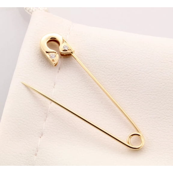 1.00Ct Round Cut Simulated Diamond Safety Shape Women's Brooch Pin 14K Yellow Gold Plated 925 Sterling Silver