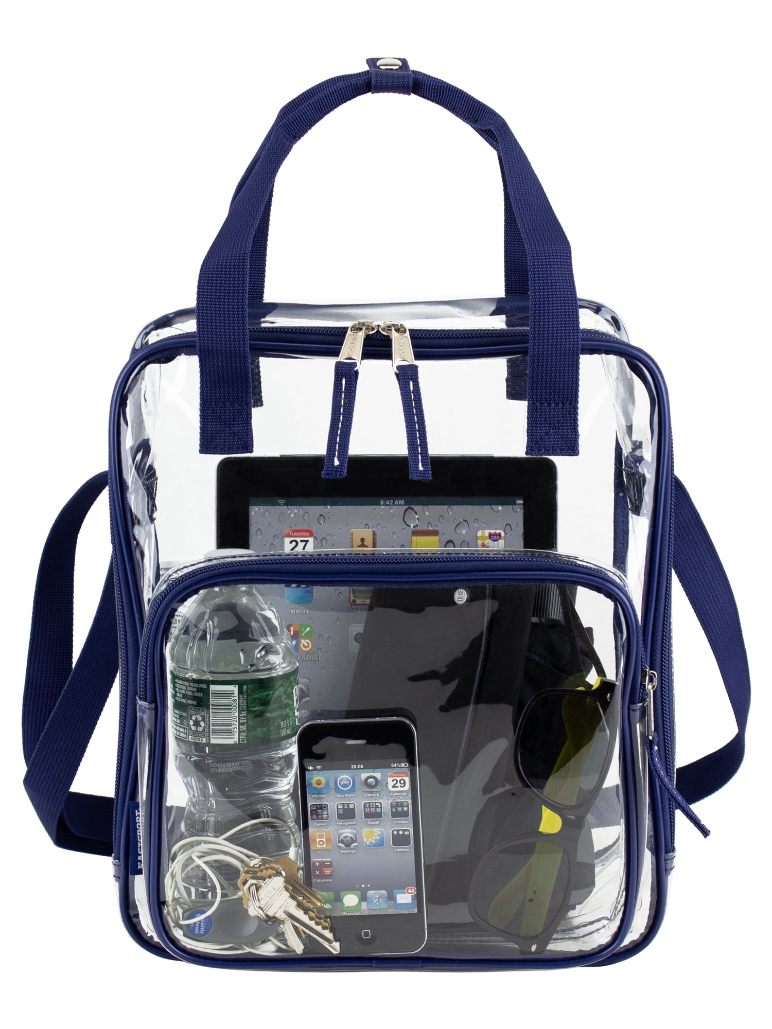 Eastsport Unisex Clear Double Handle Stadium Approved Tote, Blue Trim