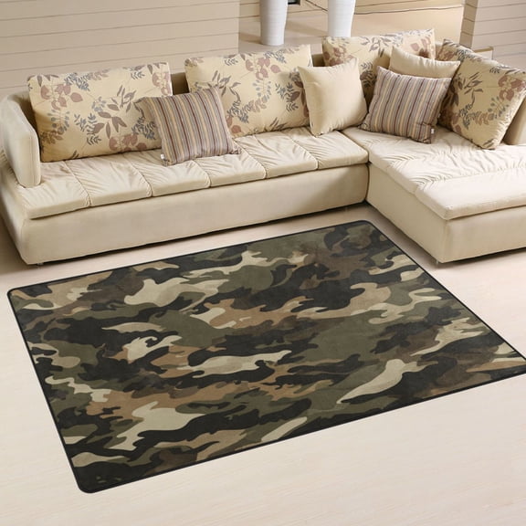 WOBOGO Brown Camouflage Carpet Non-Slip Rugs Soft Doormat 31×20in Living Dining Room Bedroom Decorative