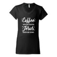 thumbnail image 2 of Wild Bobby Coffee Gets Me Started Jesus Keeps Me Going Inspirational/Christian Women Standard V-Neck Tee, Black, Small, 2 of 5