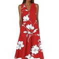 thumbnail image 2 of VBVC Women's Floral V-Neck Maxi Dress,Sleeveless Button Detail Flowy Dress For Women,Ladies Summer A-Line Beach Boho Sundress with Pockets,Red,S-5XL, 2 of 5