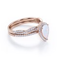 thumbnail image 3 of JeenMata Halo Pave Design - 1.5 Carat Pear Cut Rainbow Opal and Moissanite - Infinity Twisted Shank Wedding Ring Set - 18K Rose Gold Plating over Silver, 3 of 7