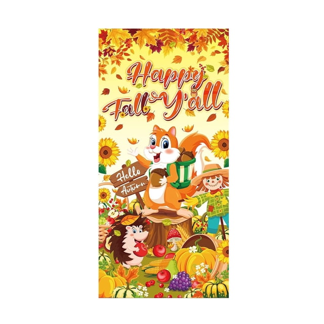 Thanksgiving Party Decoration Door Cover Polyester Photography Background Cloth 90 cm x 180 cm Multicolor Maple Leaf Pumpkin Design