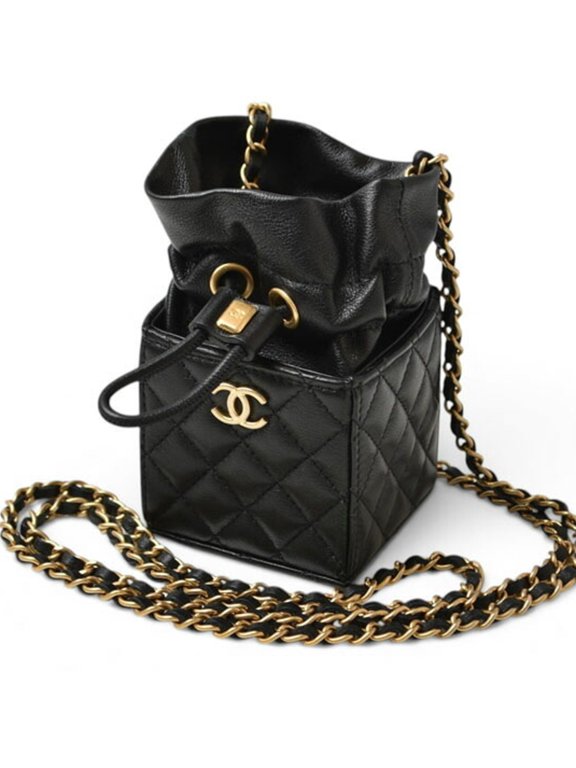 Pre-Owned Chanel Chain Shoulder Bag, CHANEL Mini Cube Matelassé Lambskin, Black
