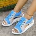 thumbnail image 4 of Xfvqtps Wedge Sandals for Women Mesh Lace up Hollow out Side Cutout Peep Toe Slip on Slingback Thick Soft Sole Beach Summer Sandals Blue, 4 of 9