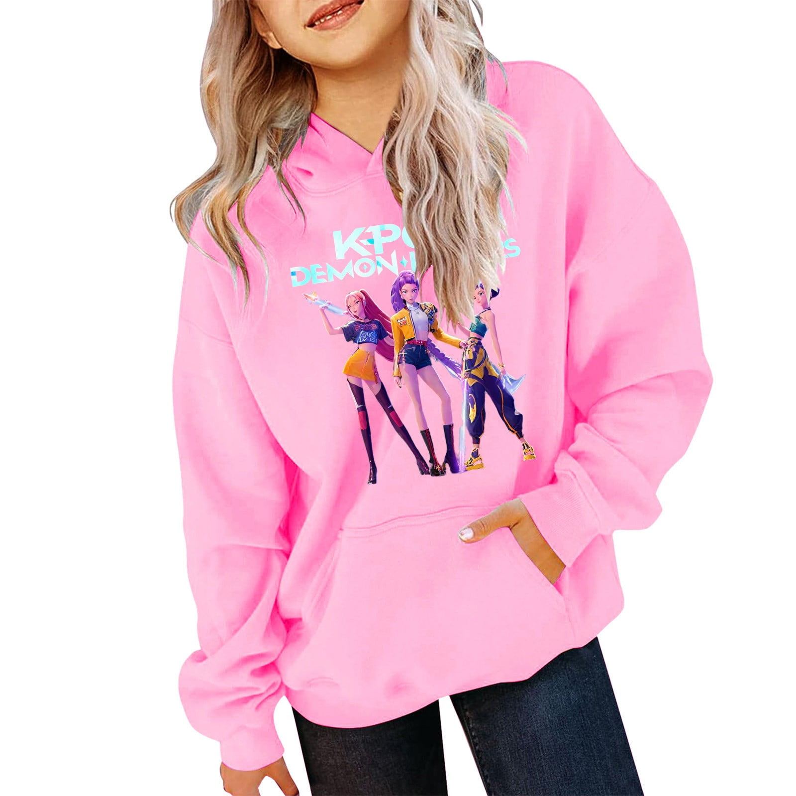 Girls' Kpop Demon Hunters Adjustable Ribbed Hood Pullover