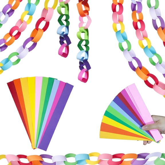 Paper Chain Garland Kit, 600 Sheets 7.9 Inch Precut Paper Strips for DIY Rainbow Chain, Construction Paper Crafts for Birthday Party Wedding Shower Decor, with Double Sided Tape (Rainbow)