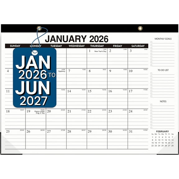 2026 Desk Calendar, Desk Calendar 2026-2027- 18-Month Large Desk/Wall Calendar, Jan 2026 - June 2027,17" x 12", Large Ruled Blocks, Clear Plastic Cover – Perfect for Home School & Office Organization