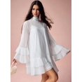 thumbnail image 4 of White Flare Sleeve Ruffle Hem Mini Dress with Tie Neck and Tiered Skirt, 4 of 30