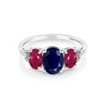 thumbnail image 2 of Gem Stone King 10K White Gold Oval 8X6MM Blue Sapphire 6X4MM Red Ruby and Diamond Accent 3-Stone Engagement Ring | 3.04 Cttw | Three Stone Wedding Anniversary Promise Ring for Women (Size 6), 2 of 4