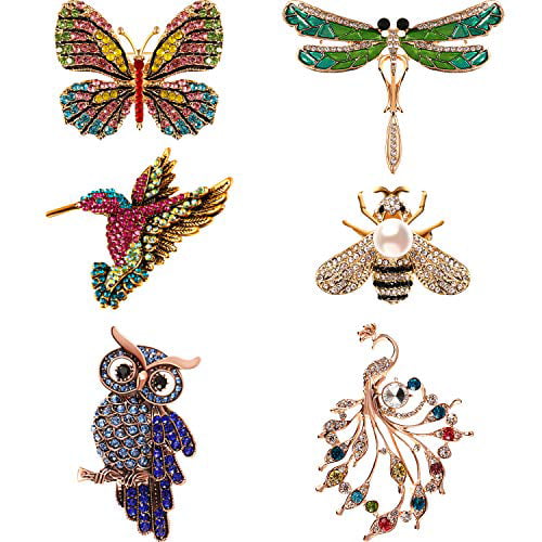 Women Animal Owl Butterfly Dragonfly Pearl Crystal Brooch Pin Costume Jewelry 